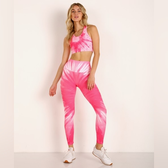 Splits59 Bardot pink tie dye leggings medium M high waist 6-8 - Picture 1 of 12